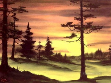 シンプルかつ安価 Painting - 日没の常緑樹 BR フリーハンドの風景